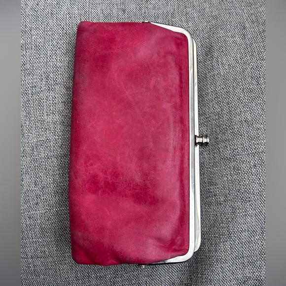 HOBO Lauren Leather Double Frame Wallet/Clutch in Red - Picture 2 of 5